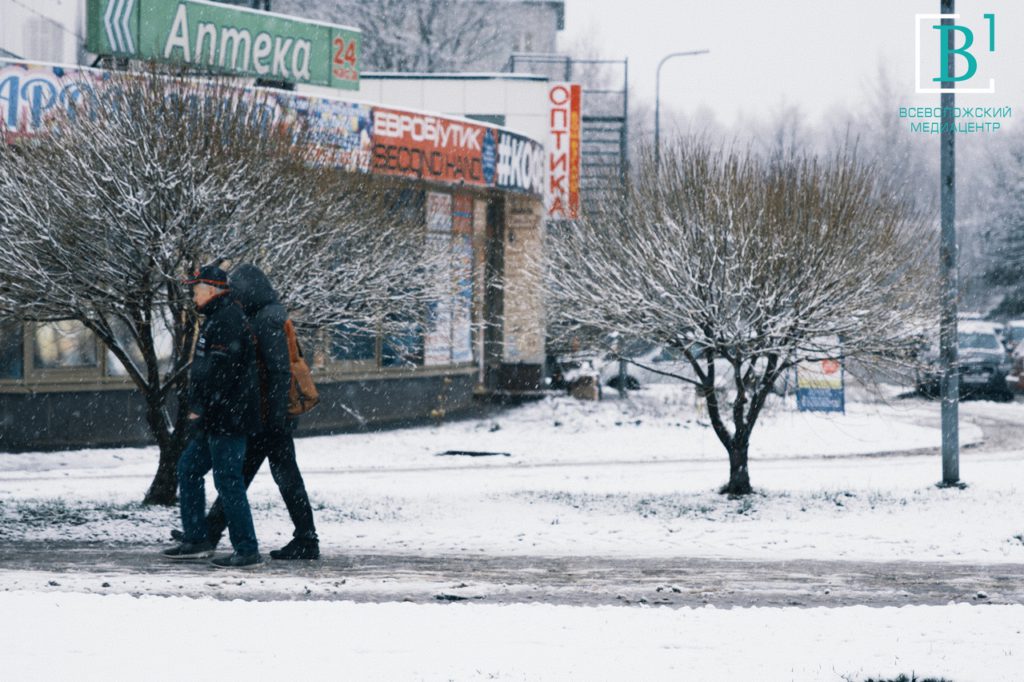Несколько фотокарточек этого снежного утра во Всеволожске. Город переоделся в белое, но под ногами всё равно слякоть